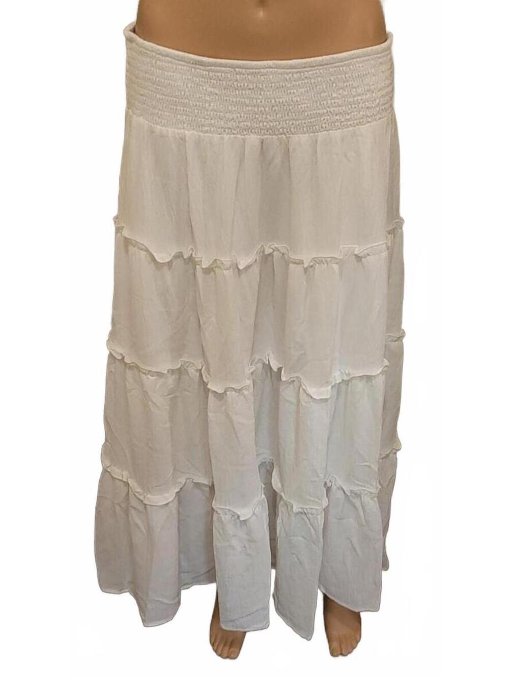 Benfoly Women’s White Boho FlowyvTiered Smocked Maxi Sexy Fashion Skirt XL